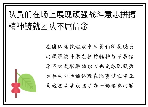 队员们在场上展现顽强战斗意志拼搏精神铸就团队不屈信念